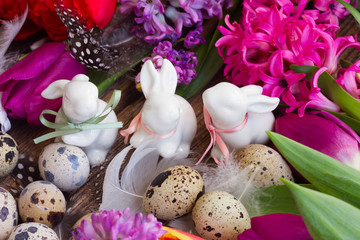 Spring flowers with easter eggs