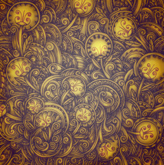 Hand Drawn Abstract Flowers Doodle Illustration. No seamless