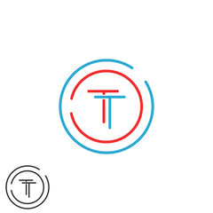 Fototapeta premium Monogram TT logo letters, two hipster initials red and blue overlapping thin line wedding invitation emblem