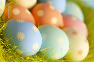 Fototapeta na wymiar Painted Easter eggs in nest