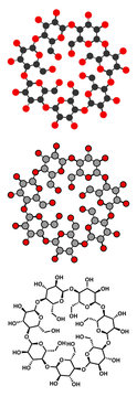 Beta-cyclodextrin molecule. Used in pharmaceuticals, food, etc