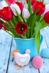 Osterkarte - Tulpenstrauß mit Osterdeko 