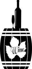 Вино, бутылка вина и бокал вина, бочка с вином, логотип 