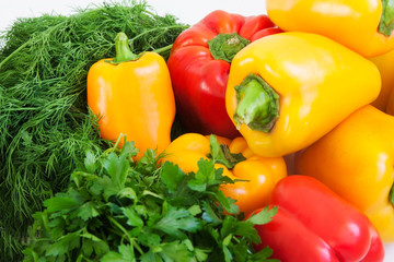 multicolored  peppers, parsley and dill