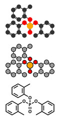 Tricresyl phosphate (TCP) molecule. Used as plasticizer, for wat
