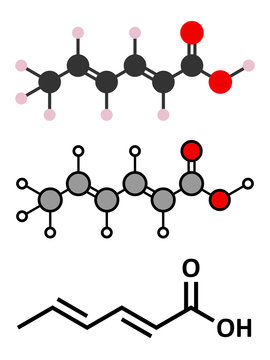 Sorbic acid food preservative molecule.