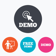 Demo with cursor icon. Presentation billboard