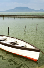 Obraz na płótnie Canvas Angler boat in Fonyod at Lake Balaton, Hungary