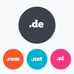 Top-level domains signs. De, Com, Net and Nl.