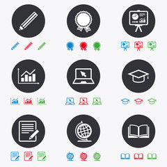 Education and study icon. Presentation signs.