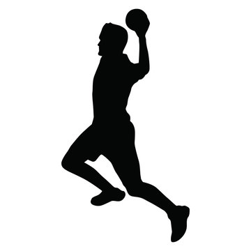 Handball player vector silhouette, side view