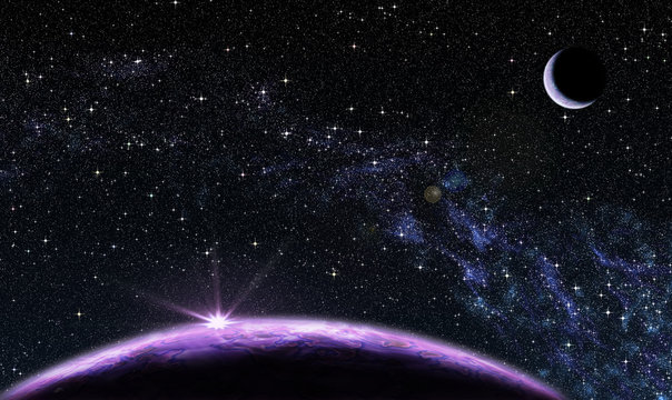Purple planet with satellite