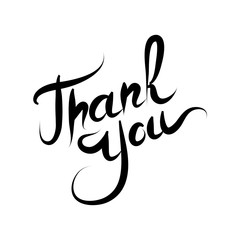 Thank you handwritten vector illustration, dark brush pen lettering isolated on white background.
