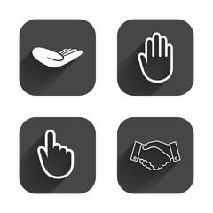 Hand icons. Handshake and click here symbols.