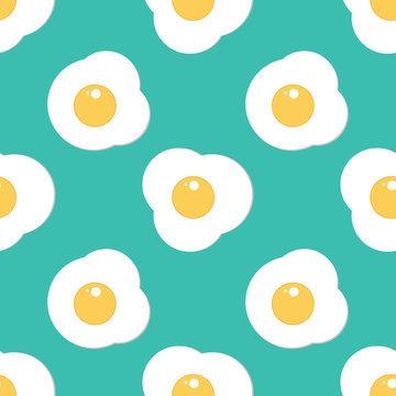 Flat design fried eggs seamless pattern background.