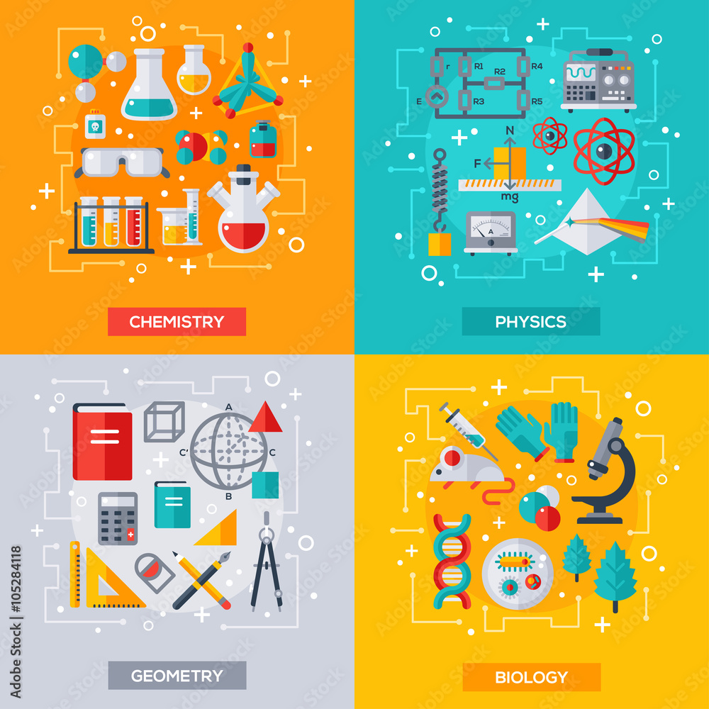 Wall mural flat design vector concepts, education and science