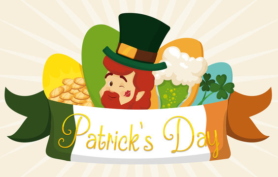 Cute Set of Traditional Elements of St. Patrick's Day Celebration, Vector Illustration