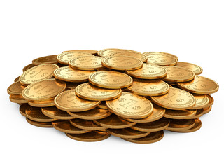 Gold coins isolated on white