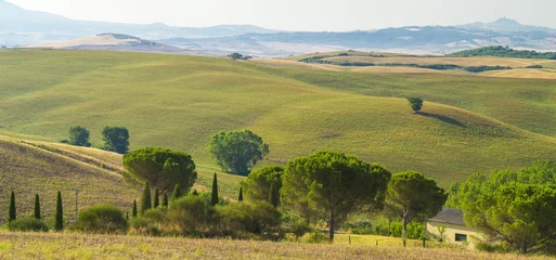 Papier Peint photo Lavable Colline Vue sur les collines et les arbres en Toscane en Italie