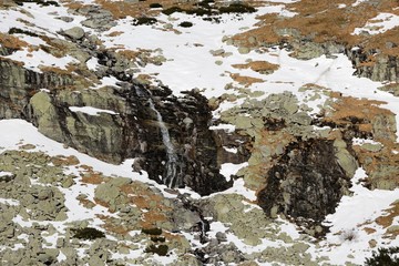 Waterfall with texture of snow and rock