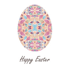 Colorful single easter egg with beautiful  color abstract pattern. Isolated on white background - graphic illustration.