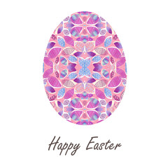Colorful single easter egg with beautiful  color abstract pattern. Isolated on white background - graphic illustration.