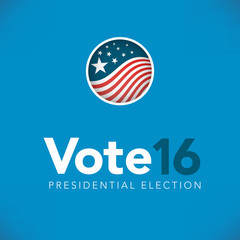Retro or Vintage Style Vote 16 Presidential Election with Pin Button or Badge.  Use this banner on infographics, blog headers, flyers, or web pages.  
