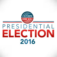 Retro or Vintage Style Vote 16 Presidential Election with Pin Button or Badge.  Use this banner on infographics, blog headers, flyers, or web pages.  