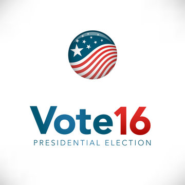 Retro or Vintage Style Vote 16 Presidential Election with Pin Button or Badge.  Use this banner on infographics, blog headers, flyers, or web pages.  