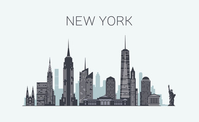 New York skyline silhouette - obrazy, fototapety, plakaty