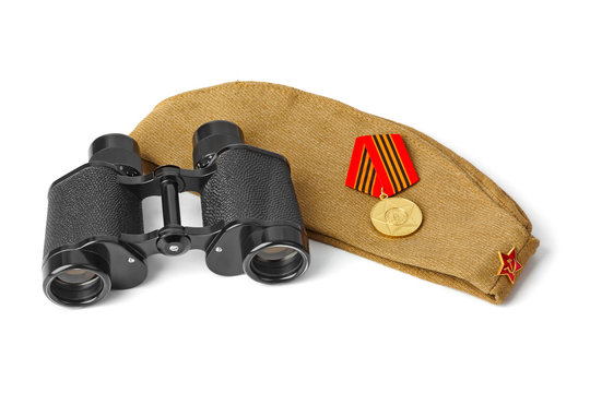 Soviet Army soldiers forage-cap and binoculars
