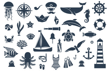 Flat Icons with Sea Creatures
