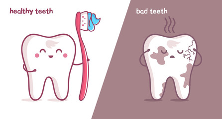 healthy tooth, bad tooth