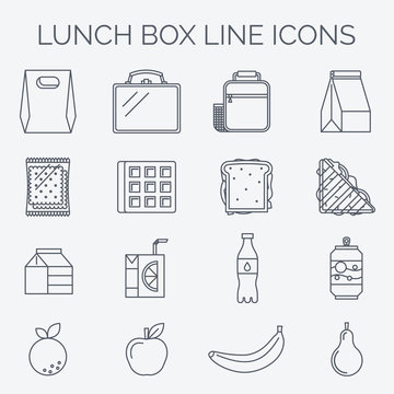 Set of linear lunch icons. 