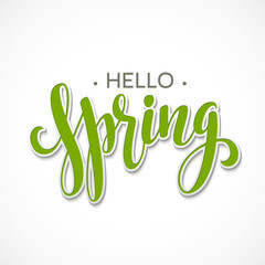 Hello Spring lettering design. Vector illustration