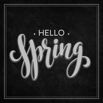 Hello Spring Lettering Chalk Design. Vector Illustration