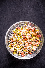 Superfood in bowl on black board