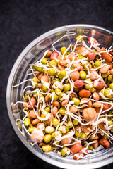Superfood in bowl on black board