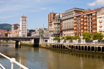Fototapeta premium Railway station at embankment of river . Bilbao