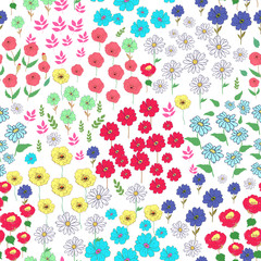 Seamless floral  background. Isolated flowers and leafs on white background