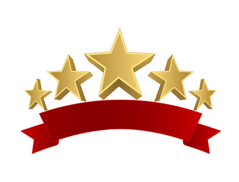 Black and red 5 STAR RATED badge and ribbon. Stock Photo by