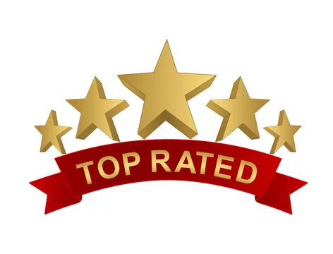 top rated 5 stars with red ribbon Stock Illustration