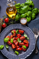 Simple and healthy dish, tomato and basil