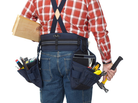Man builder with construction tools.