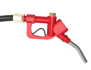 Red gas pump nozzle. 3D render.