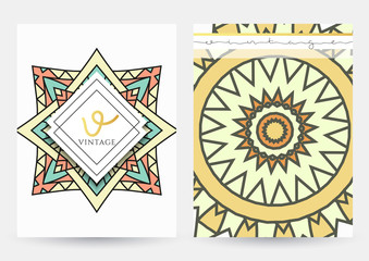 Mandala template. A set of simple patterns with a ornament. Set mandala in gold blue. Realistic patterns handmade . Sacred geometry