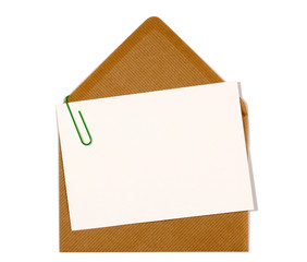 Invitation invite greetings letter message or thank you note card with brown envelope isolated on...