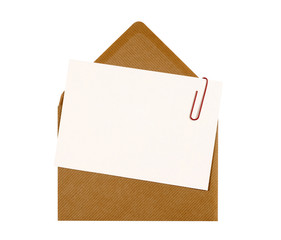 Invitation invite greetings letter message or thank you note card with brown envelope isolated on white background photo © david_franklin