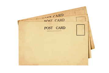 Stack of old vintage post card or postcard faded retro isolated on white background photo