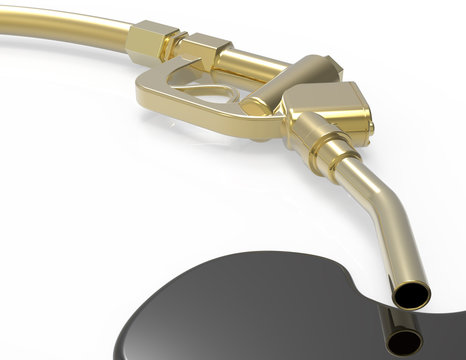 Golden gas pump nozzle. 3D render.